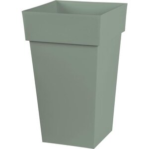 EDA PLASTIQUE - Pot de fleur haut carré Toscane - 39 x 39 x H 65 cm - 62 L - Vert laurier