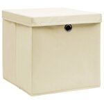 vidaXL Boîtes de rangement à couvercles 10 Pièces Crème 32x32x32 cm Tissu