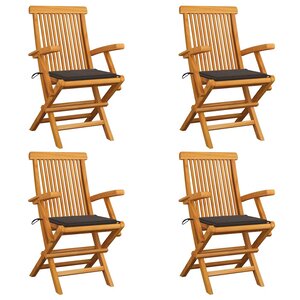 vidaXL Chaises de jardin et coussins taupe lot de 4 Bois teck massif
