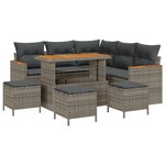 vidaXL Ensemble de Canapés de Jardin 9 Pièces avec Coussins Grise Poly Rattan Acacia