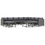 vidaXL Salon de jardin 12 Pièces avec coussins Résine tressée Gris