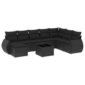 vidaXL Salon de jardin 9 Pièces avec coussins noir résine tressée