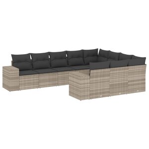 vidaXL Salon de jardin avec coussins 10 Pièces gris clair résine tressée