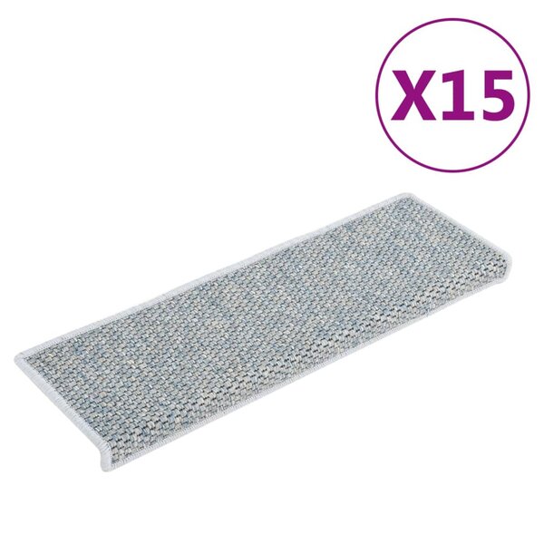 vidaXL Tapis d'escalier autocollants 15 Pièces 65x21x4 cm Bleu