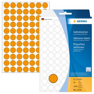 Etui de 1848 étiquettes multi-usage diam13 mm orange fluo herma
