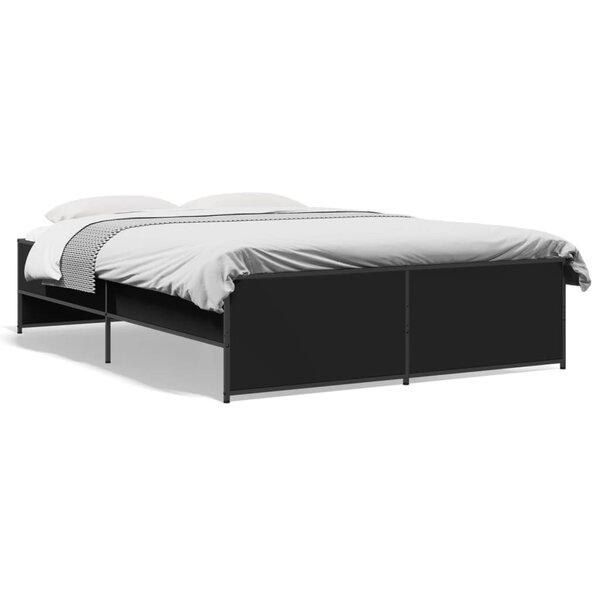 vidaXL Cadre de lit noir 135x190 cm bois d'ingénierie et métal