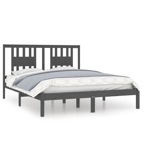 vidaXL Cadre de lit Gris Bois massif 150x200 cm Très grand