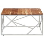 vidaXL Table basse argenté acier inoxydable et bois massif d'acacia