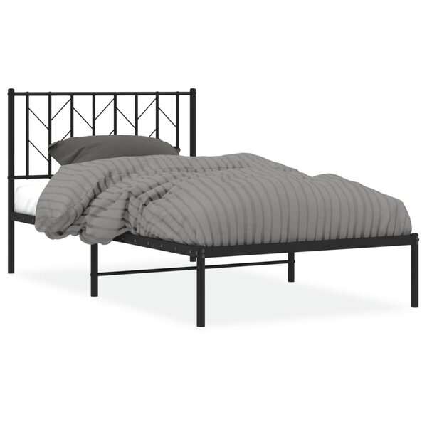 vidaXL Cadre de lit métal avec tête de lit noir 100x190 cm