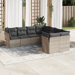 vidaXL Salon de jardin 8 Pièces avec coussins gris résine tressée