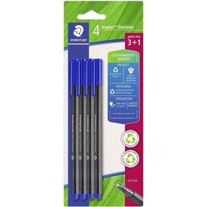 Fineliner triplus bleu blister de 4 3+1 GRATUIT STAEDTLER