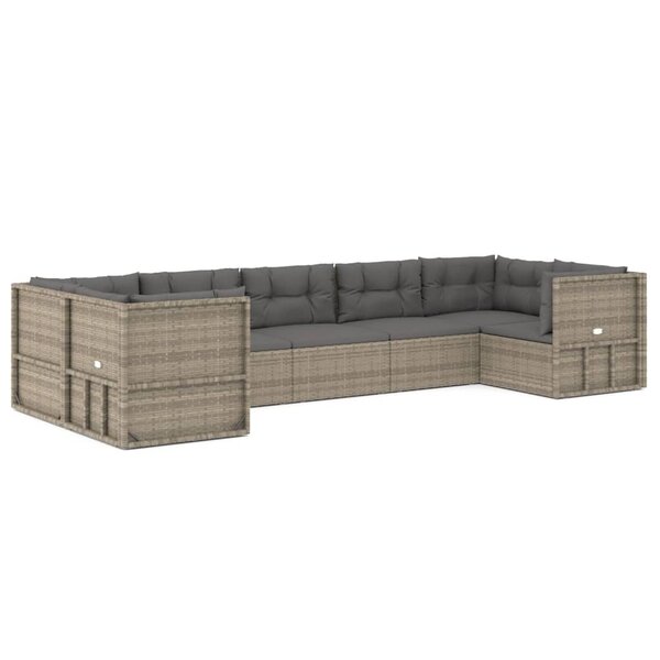 vidaXL Salon de jardin 7 Pièces avec coussins Gris Résine tressée