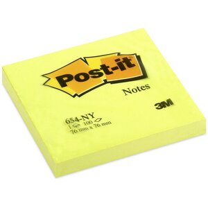 Bloc 100 Feuilles de notes repositionnables, carré Jaune Néon, 76 x 76 mm (paquet 6 x 100 feuilles)