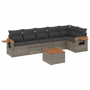vidaXL Salon de jardin avec coussins 7 Pièces gris résine tressée