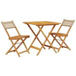 vidaXL Ensemble de bistro 3 Pièces beige résine tressée et bois massif