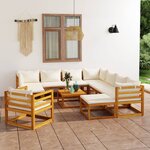 vidaXL Salon de jardin 12 Pièces avec coussin Crème Bois d'acacia solide