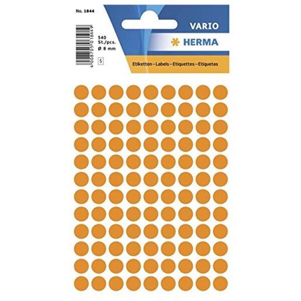 Etui de 540 étiquettes multi-usages diamètre 8 mm orange fluo herma