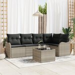 Canapé de jardin 6 pièces avec coussins Gris Poly Rattan