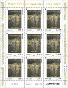 Feuille de 9 timbres - Puvis de Chavannes (1824-1898) - Lettre verte