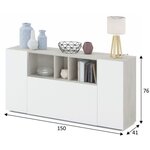 Buffet LOIRA - Mélaminé - Blanc artik et ciment - 3 portes + 3 niches de rangement - 150 x 41 x 76 cm