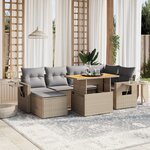 vidaXL Salon de jardin avec coussins 7 Pièces beige résine tressée
