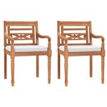vidaXL Chaises Batavia lot de 2 avec coussins Bois de teck solide