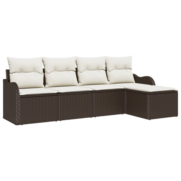 vidaXL Ensemble de Canapé de Jardin 5 Pièces avec Coussins en Poly Rattan Marron