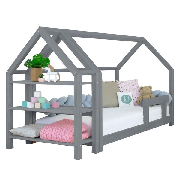 Lit cabane avec étagère 80 x 160 gris