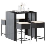 vidaXL Ensemble de bar de jardin 5 Pièces avec coussins noir poly rotin
