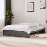vidaXL Cadre de lit Gris Bois massif 135x190 cm Double