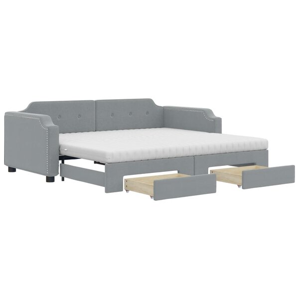 vidaXL Lit de jour avec gigogne et tiroirs gris clair 90x200 cm tissu