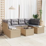 vidaXL Ensemble de canapé de jardin 7 pièces avec coussins beige poly rattan