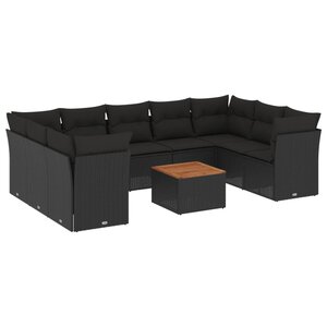 vidaXL Salon de jardin 10 Pièces avec coussins noir résine tressée