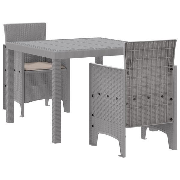 vidaXL Ensemble de salle à manger de jardin 3 pièces avec coussins Gris clair Poly Rattan