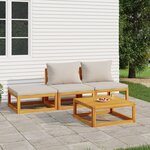 vidaXL Salon de jardin 4 Pièces avec coussins gris clair bois massif