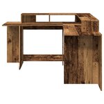 Bureau table poste de travail meuble d'ordinateur informatique étude avec lumières LED vieux bois bois d'ingénierie brun 02_0023440