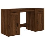 Bureau table poste de travail meuble d'ordinateur informatique étude avec armoire chêne bois d'ingénierie brun 02_0023386