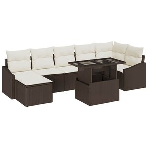 vidaXL Ensemble de canapé de jardin avec coussin 8 Pièces Marron et Crème