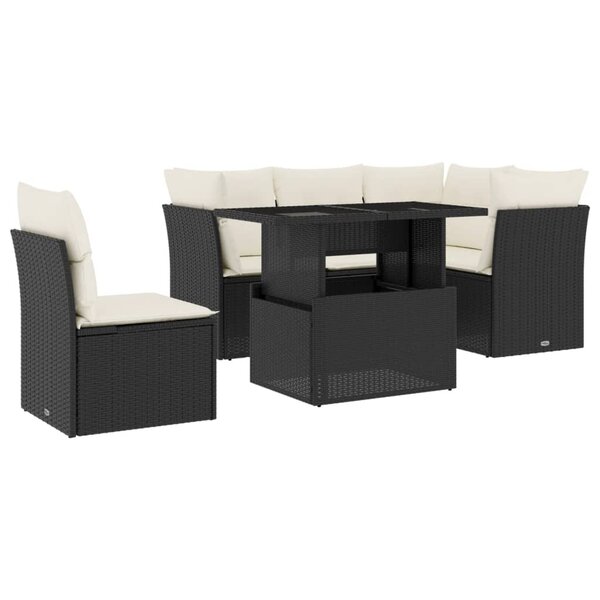 vidaXL Salon de jardin 6 Pièces avec coussins noir résine tressée