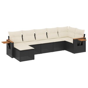 vidaXL Salon de jardin 7 Pièces avec coussins noir résine tressée