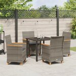 vidaXL Set de salle à manger de jardin 5 pièces avec coussins gris en poly rattan