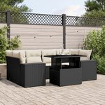 vidaXL Salon de jardin 7 Pièces avec coussins noir résine tressée