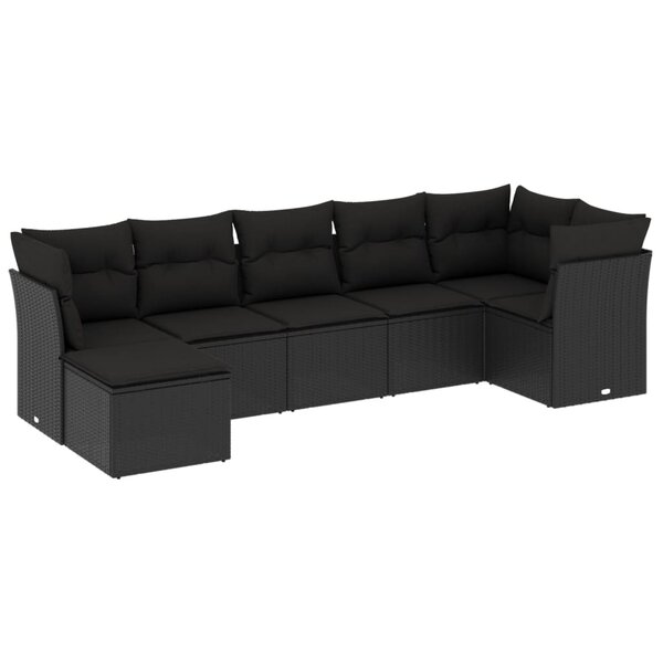 vidaXL Salon de jardin 7 Pièces avec coussins noir résine tressée