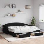 vidaXL Lit de jour avec gigogne et tiroirs sans matelas noir 90x200 cm