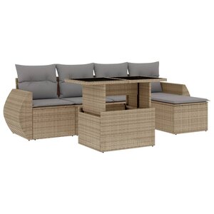 vidaXL Salon de jardin avec coussins 6 Pièces beige résine tressée