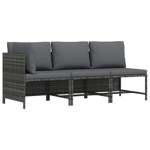 vidaXL Salon de jardin 3 Pièces avec coussins Résine tressée Gris