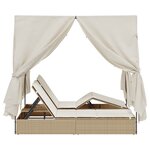 Transat double vidaXL avec toit et rideaux en polyrotin beige