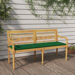 vidaXL Banc Batavia avec coussin vert 150 cm Bois de teck massif