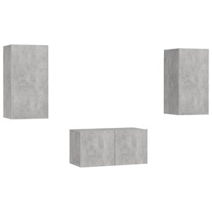 vidaXL Ensemble de meubles TV 3 Pièces Gris béton Bois d'ingénierie