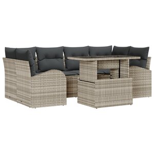 vidaXL Canapé de jardin 7 pièces avec coussins en rotin synthétique gris clair
